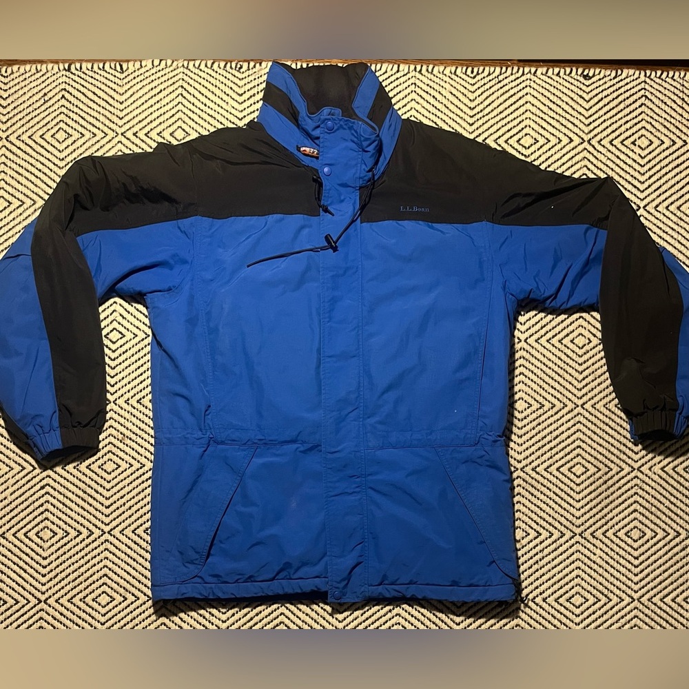 mens ll bean insulated coat jacket Packaway hood black blue size M vintage